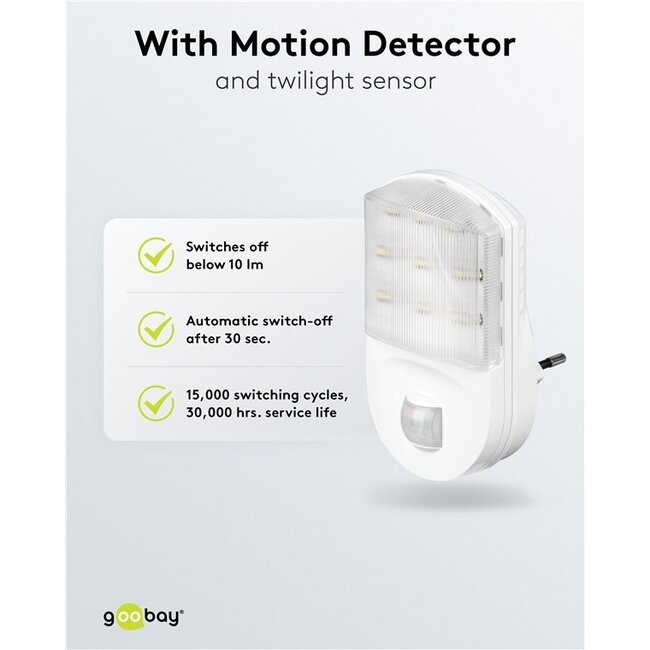 Goobay LED Nachtlicht mit Bewegungssensor | Stecker | Kaltweiß | IP20