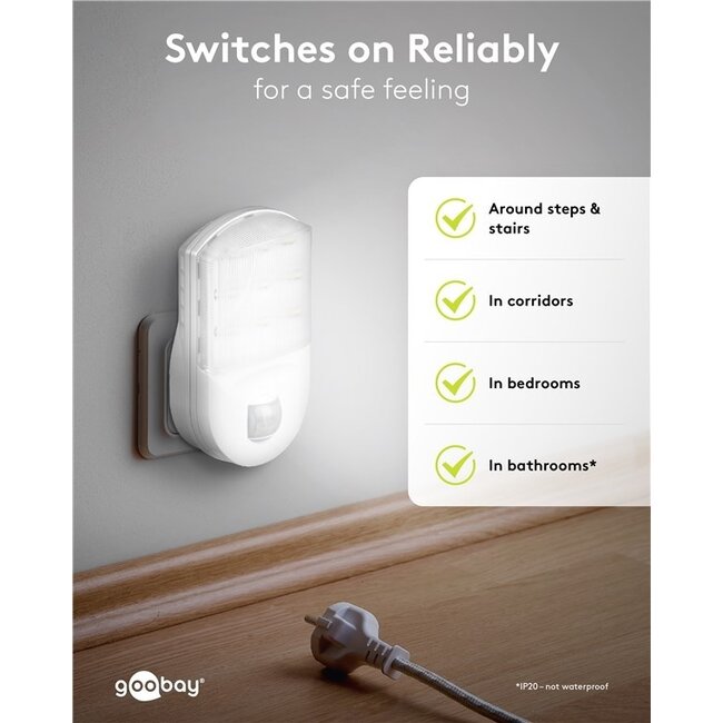 Goobay LED Nachtlicht mit Bewegungssensor | Stecker | Kaltweiß | IP20