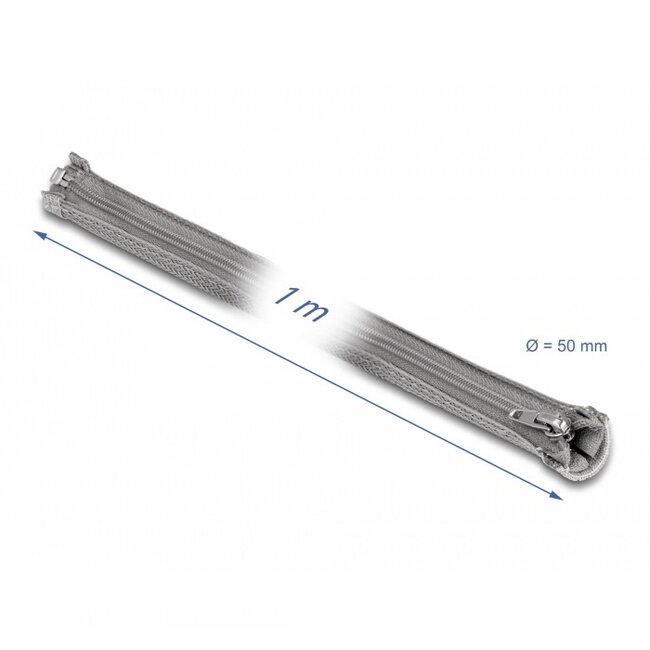 Delock Polyester Kabelschutz mit Reißverschluss | 50mm | Hitzebeständig | Grau | 1 Meter