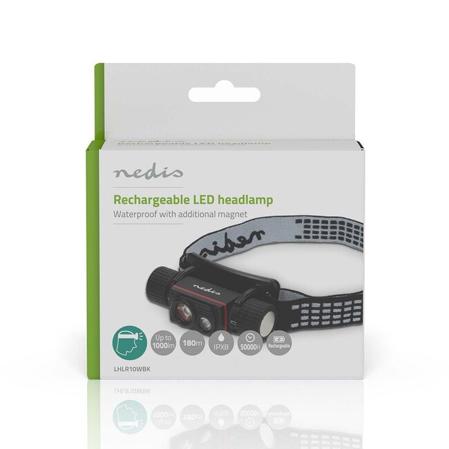 Nedis LED Stirnlampe | Wiederaufladbar | 1000 lm | IPX8