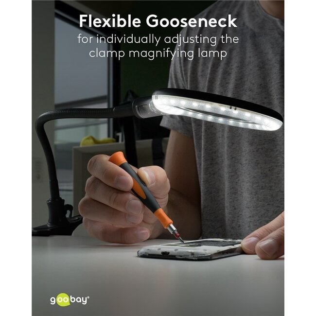 Goobay LED Lupe Lampe | 480 lm | 6W | Tischklemme & Ständer | Schwarz