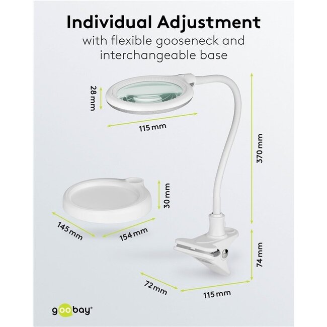Goobay LED Lupe Lampe | 480 lm | 6W | Tischklemme & Ständer | Weiß