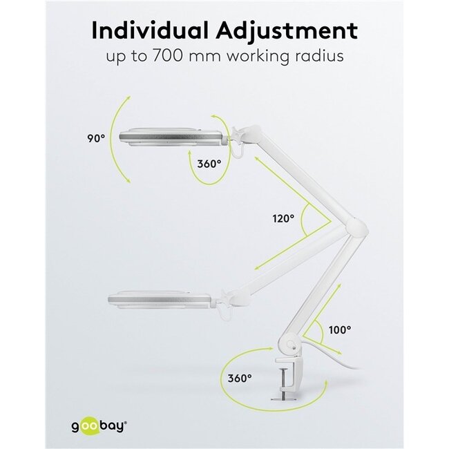 Goobay Premium LED-Lupenlampe | 650 lm | 8W | Tischklemme | Weiß