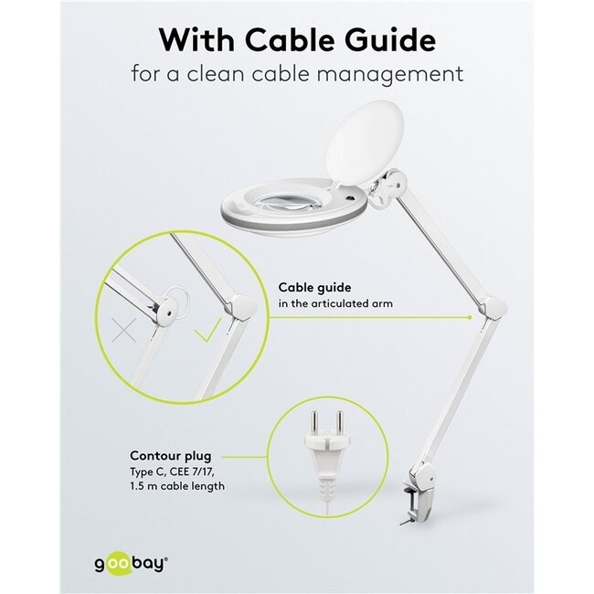 Goobay Premium LED-Lupenlampe | 650 lm | 8W | Tischklemme | Weiß