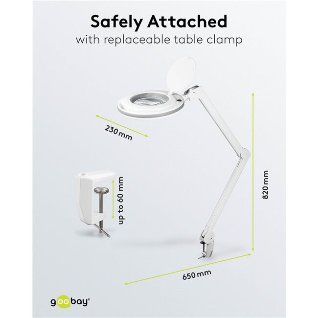 Goobay Premium LED Lupenlampe | 730 lm (dimmbar) | 9W | Tischklemme | Weiß