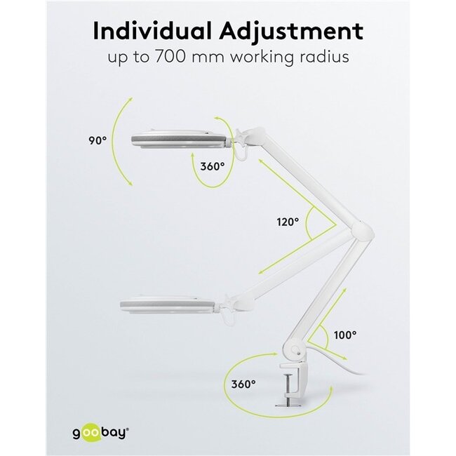 Goobay Premium LED Lupenlampe | 730 lm (dimmbar) | 9W | Tischklemme | Weiß