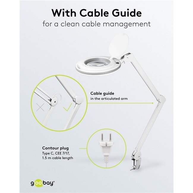 Goobay Premium LED Lupenlampe | 730 lm (dimmbar) | 9W | Tischklemme | Weiß