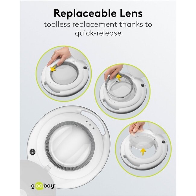 Goobay Premium LED Lupenlampe | 730 lm (dimmbar) | 9W | Tischklemme | Weiß