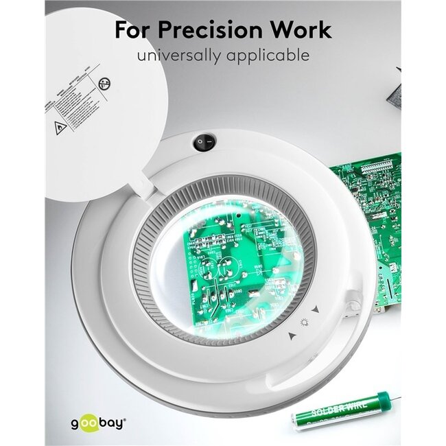 Goobay Premium LED Lupenlampe | 730 lm (dimmbar) | 9W | Tischklemme | Weiß