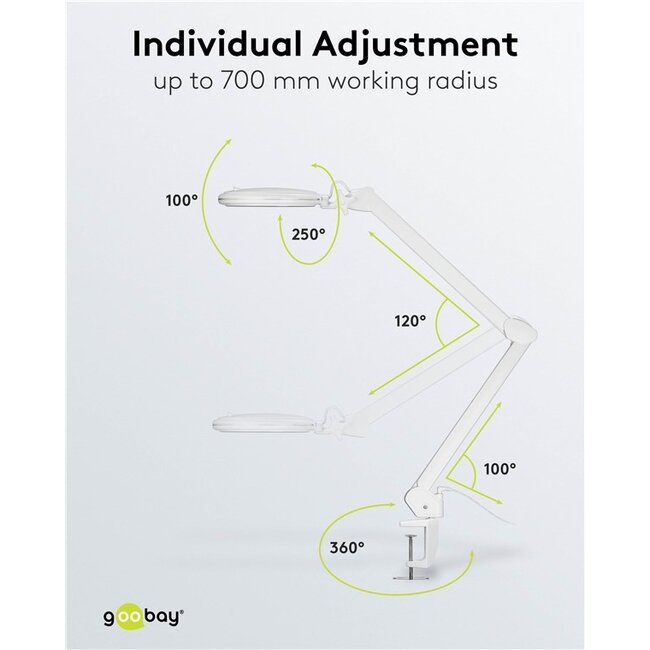 Goobay LED Lupenlampe | 800 lm (dimmbar) | 10W | Tischklemme | Weiß