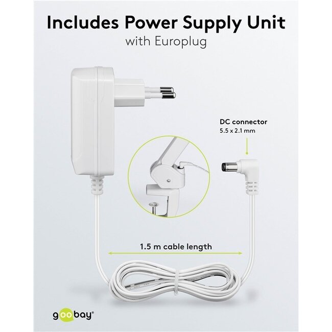 Goobay LED Lupenlampe | 800 lm (dimmbar) | 10W | Tischklemme | Weiß