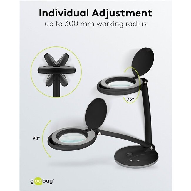 Goobay LED-Lupenlampe | 450 lm (dimmbar) | 6W | Schreibtischständer | Schwarz