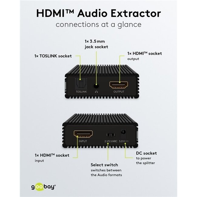 Goobay HDMI Audio Extractor mit ARC | 2.1, 5.1 & ARC | HDMI 2.0 (4K 60Hz)