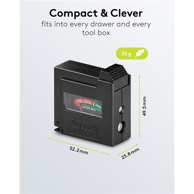 Goobay Batterietester für AA-, AAA-, C-, D-, 9V- und Knopfzellenbatterien
