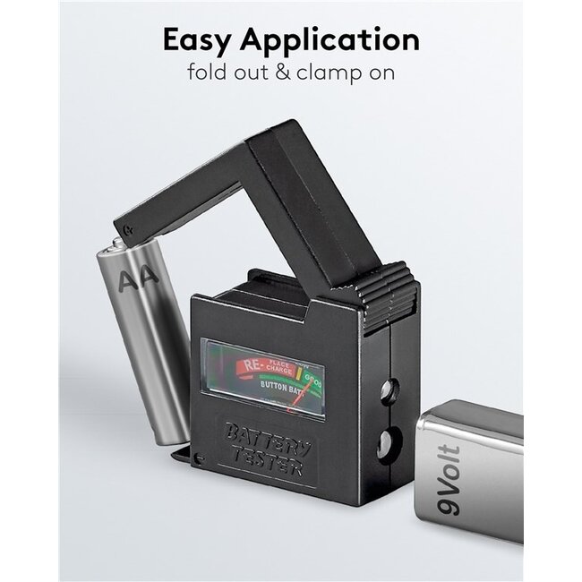 Goobay Batterietester für AA-, AAA-, C-, D-, 9V- und Knopfzellenbatterien