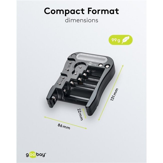 Goobay Batterietester mit LCD-Display für AA-, AAA-, C-, D-, 9V- und Knopfzellen