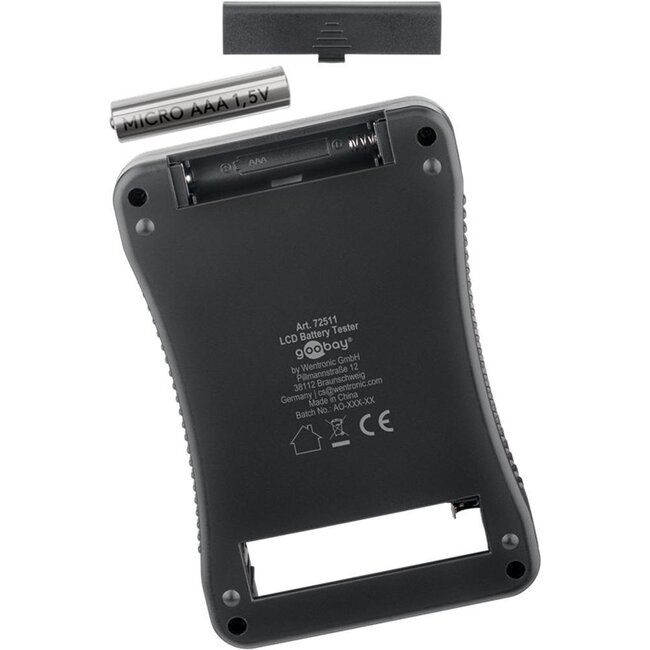 Goobay Batterietester mit LCD-Display für AA-, AAA-, C-, D-, 9V- und Knopfzellen