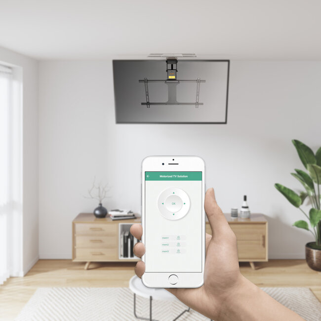 My Wall TV-Deckenhalterung | bis 75 Zoll | motorisiert | klapp- und drehbar | App & Fernbedienung | schwarz