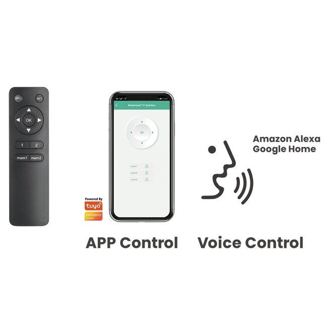 My Wall TV-Deckenhalterung | bis 65 Zoll | motorisiert | klapp- und drehbar | App-, Sprach- und Fernbedienung | schwarz