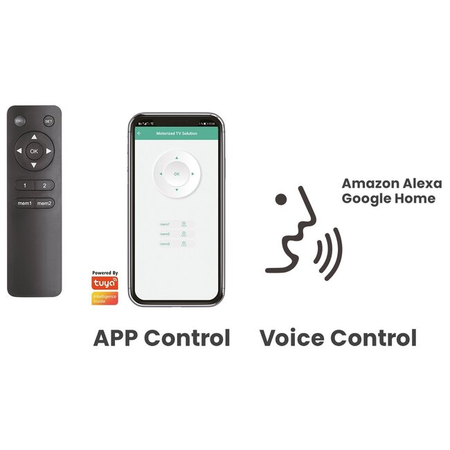 My Wall TV-Deckenhalterung | bis 75 Zoll | motorisiert | klapp- und drehbar | App-, Sprach- und Fernbedienung | schwarz