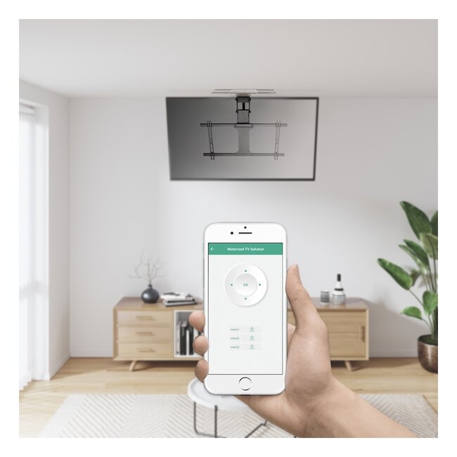 My Wall TV-Deckenhalterung | bis 75 Zoll | motorisiert | klapp- und drehbar | App-, Sprach- und Fernbedienung | schwarz