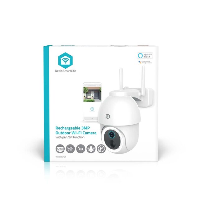 Nedis SmartLife Outdoor Kamera mit Spotlight | Schwenken/Neigen | Akku | Wi-Fi | 3MP Full HD 1296p