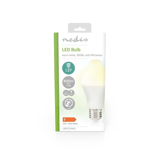 Nedis LED-Lampe | Warmweiß | Bewegungsmelder | E27 | A60 | 8,5W