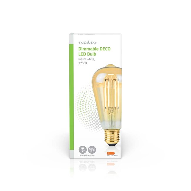 Nedis LED-Filamentlampe | Extra Warmweiß | Dimmbar | E27 | ST64 | 4,9W