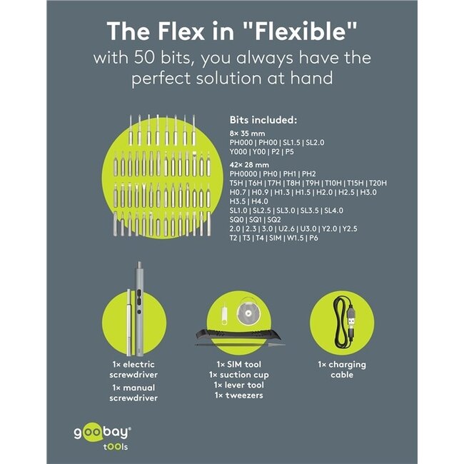 Goobay Elektrische Präzisions-Schraubendrehersatz | 50 Bits