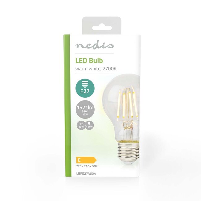 Nedis LED-Glühfadenlampe | Warmweiß | E27 | A60 | 12W