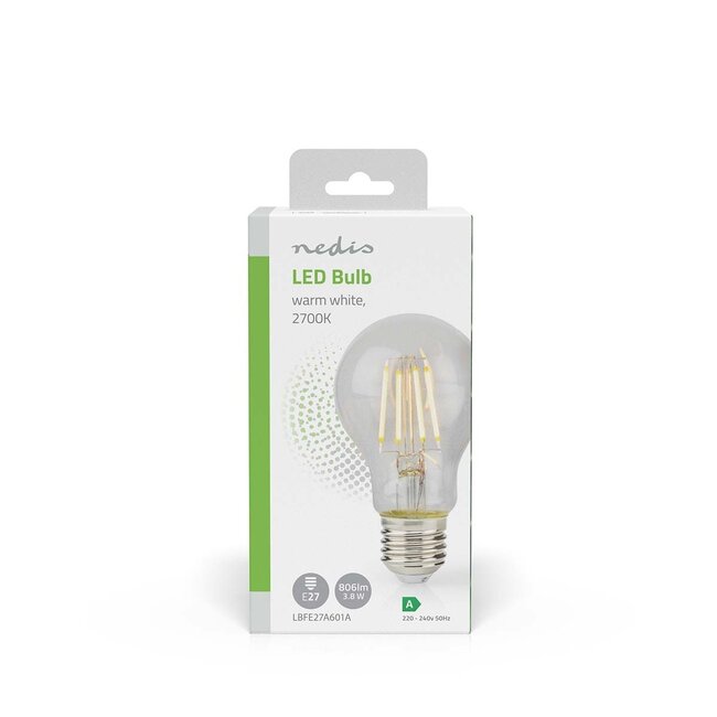 Nedis LED-Filamentlampe | Warmweiß | E27 | A60 | 3,8W | Energieklasse A