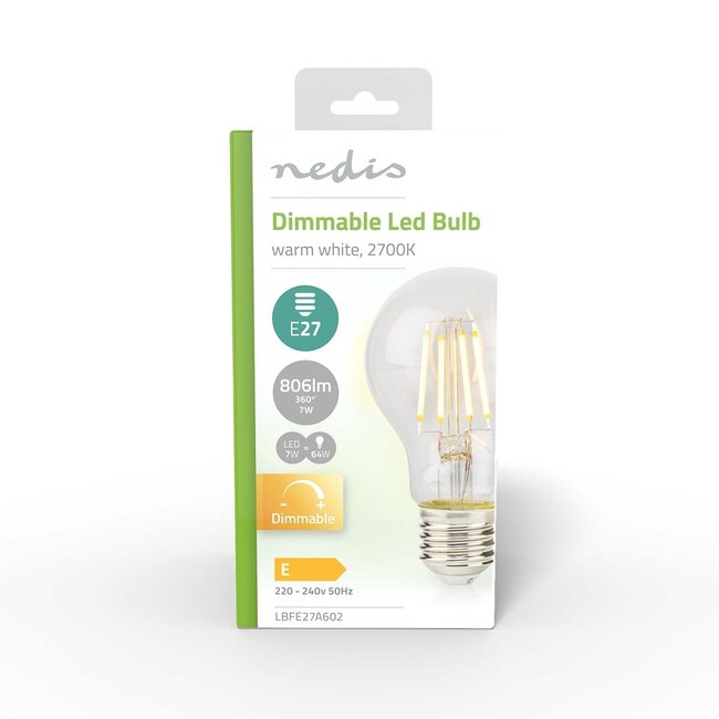 Nedis LED-Filamentlampe | Warmweiß | Dimmbar | E27 | A60 | 7W
