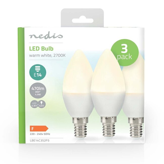 Nedis LED-Lampen Set | 3 Stück | Warmweiß | E14 | C35 | 4,9W