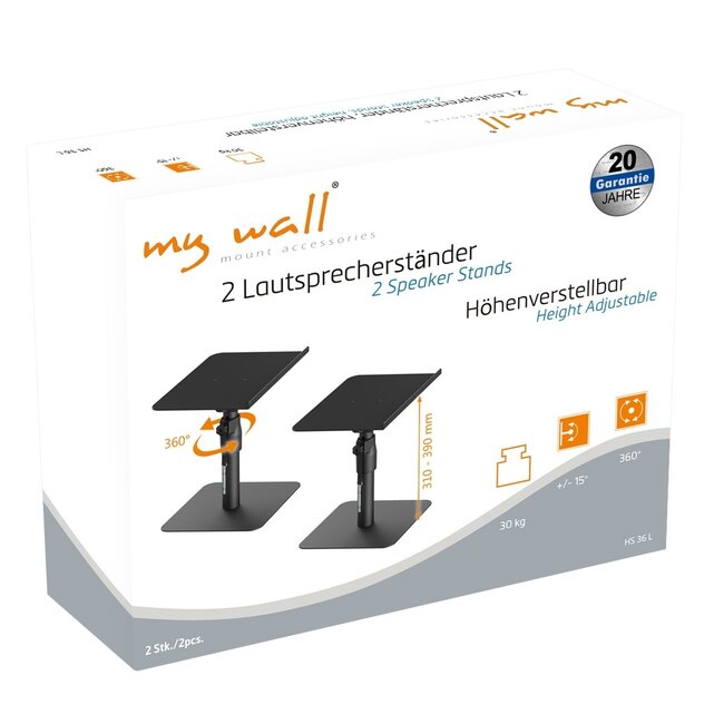 My Wall Lautsprecher-Schreibtischständer Set | 30 x 23 cm | bis 30 kg | Schwarz
