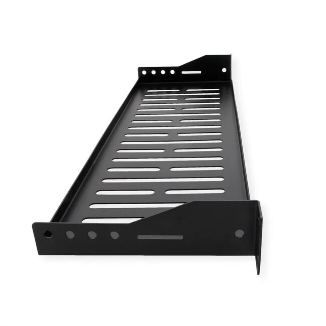19 Zoll Regalboden | erhöhte Ränder | 15 cm tief | max. 10 kg | 1U | schwarz