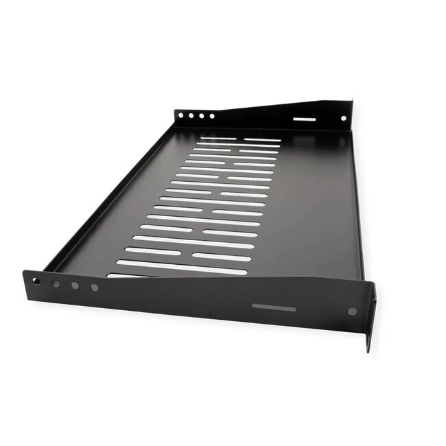 19 Zoll Regalboden | erhöhte Ränder | 25 cm tief | max. 10 kg | 1U | schwarz