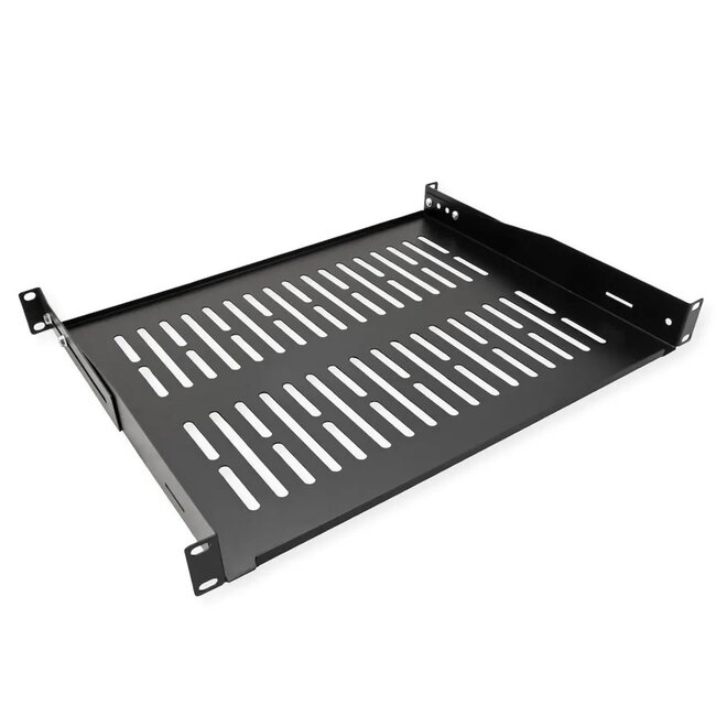 19 Zoll Regalboden | erhöhte Ränder | 35 cm tief | max. 25 kg | 1U | schwarz