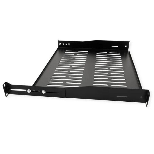 19 Zoll Regalboden | erhöhte Ränder | 35 cm tief | max. 25 kg | 1U | schwarz