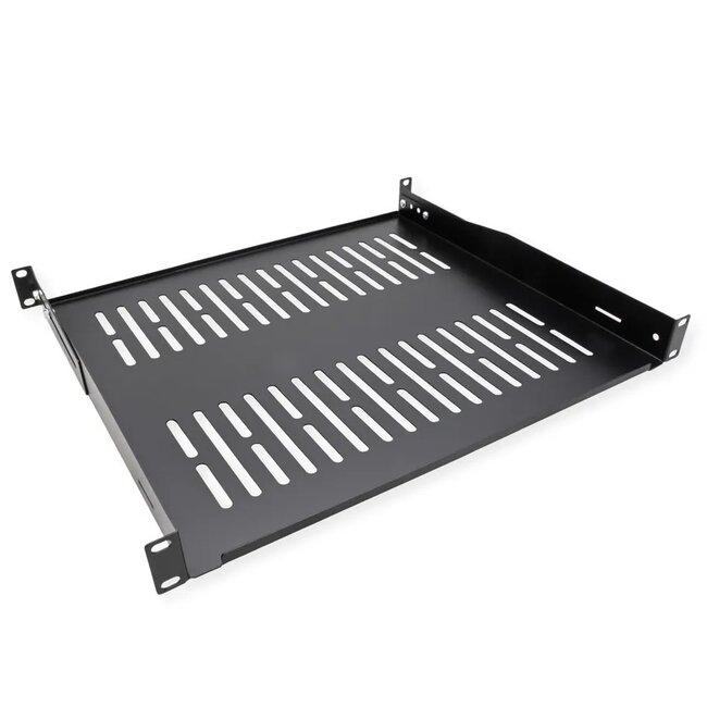 19 Zoll Regalboden | erhöhte Kanten | 40 cm tief | max. 25 kg | 1U | schwarz