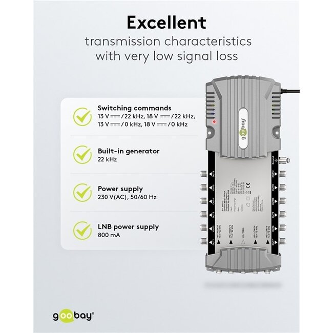 Goobay Satelliten-Multischalter | 5 Eingänge / 12 Ausgänge
