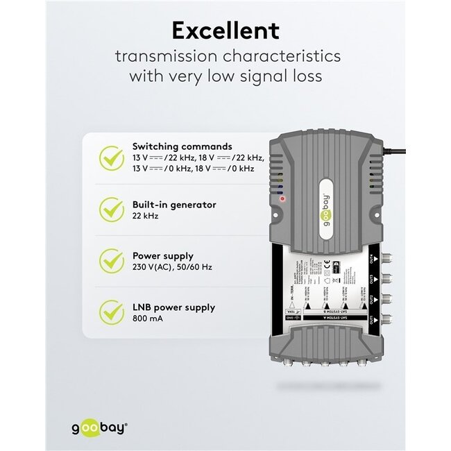 Goobay Satelliten-Multischalter | 9 Eingänge / 4 Ausgänge