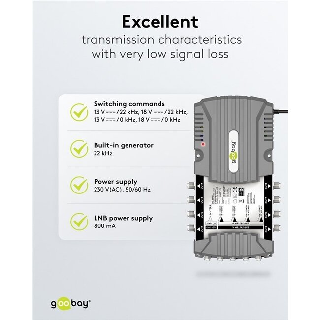Goobay Satelliten-Multischalter | 9 Eingänge / 8 Ausgänge