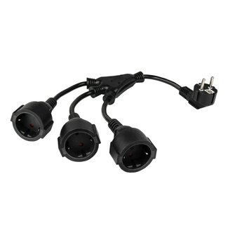 Kabelmeister CEE 7/7 Winkelstecker - 3x CEE 7/3 Verlängerungskabel mit Verteiler | 3x 1,50mm² | Schwarz | 0,20 m