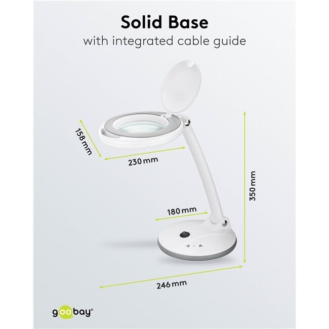 Goobay LED Lupe Lampe | 450 lm (dimmbar) | 6W | Schreibtischständer | Weiß
