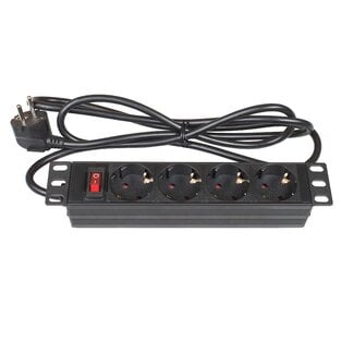 Good Connections 10'' Steckdosenleiste - CEE 7/7 - 4x CEE 7/3 - mit Schalter / Schwarz - 1,8 m