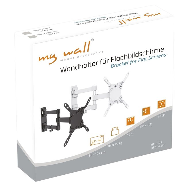 My Wall Wandhalterung für Bildschirme bis 42 Zoll / Full Motion (3 Drehpunkte) / Weiß