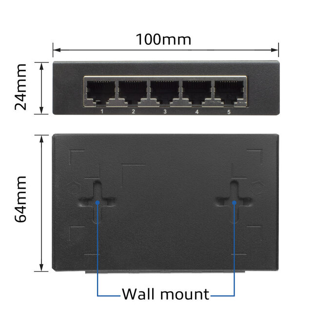 ACT Gigabit Ethernet Switch 5 Ports - Metallgehäuse / Schwarz