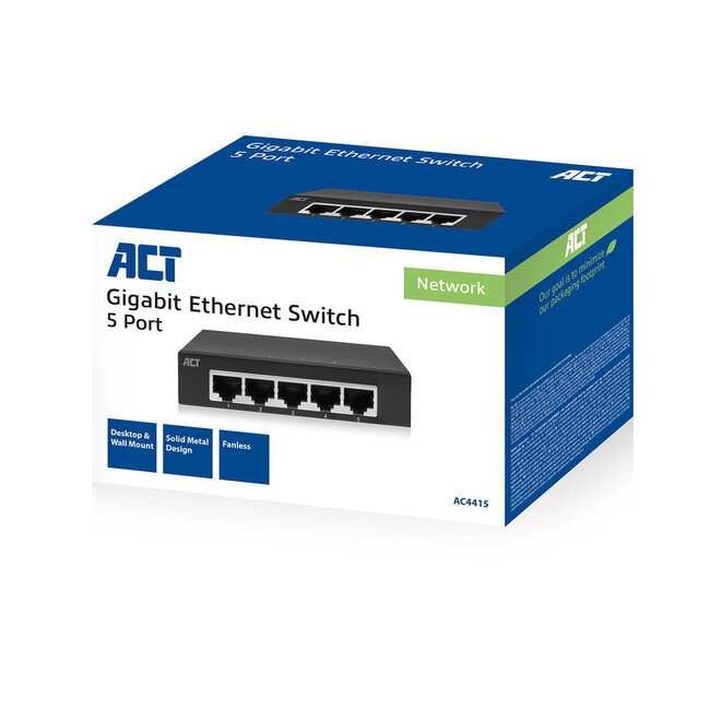 ACT Gigabit Ethernet Switch 5 Ports - Metallgehäuse / Schwarz