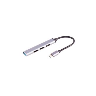 S-Impuls USB-C Hub 3.0, 4-fach USB-A, Aluminium, schlank, 0,12m