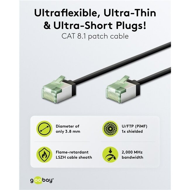 UFTP CAT8.1 Slimline Netzwerkkabel | LSZH | Schwarz | 2 Meter